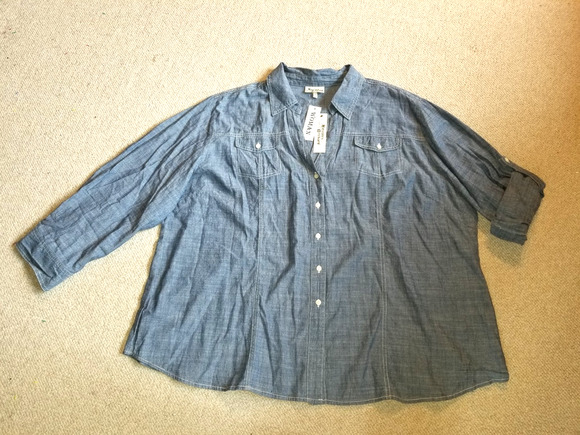 Hester & Orchard Tops - NWT Womens Top-HESTER & ORCHARD-blue 100% cotton chambray button-up ls-3X